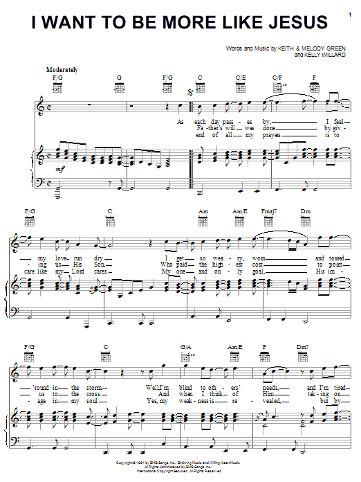 Keith Green I Want To Be More Like Jesus Sheet Music Pdf Notes Chords Gospel Score Piano Vocal Guitar Right Hand Melody Download Printable Sku 23090