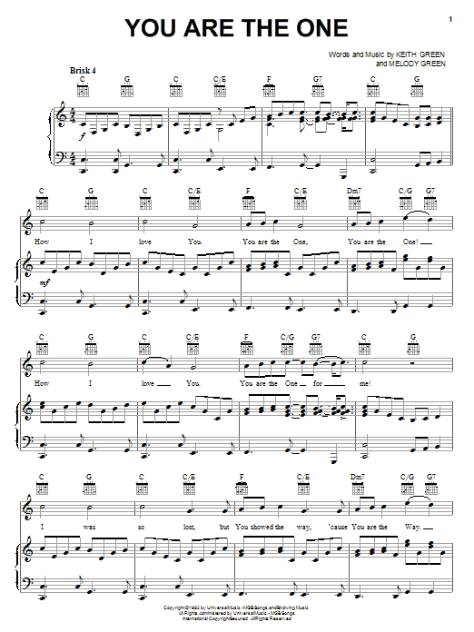Learn to play Keith Green You Are The One sheet music for Piano, Vocal & Guitar (Right-Hand Melody) in minutes. Keith Green You Are The One sheet music notes and chords