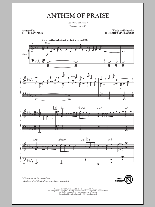 Keith Hampton Anthem Of Praise sheet music notes and chords. Download Printable PDF.