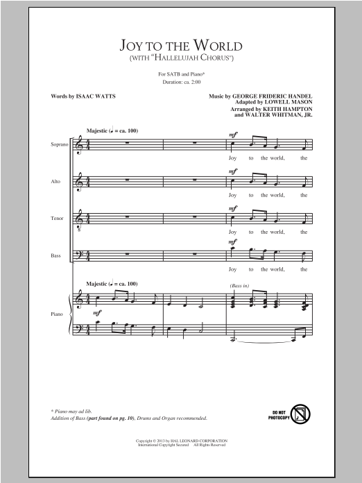 Learn to play Keith Hampton Hallelujah Chorus sheet music for SATB Choir in minutes. Price: 3.9900$ Keith Hampton Hallelujah Chorus sheet music notes and chords arranged for SATB Choir
