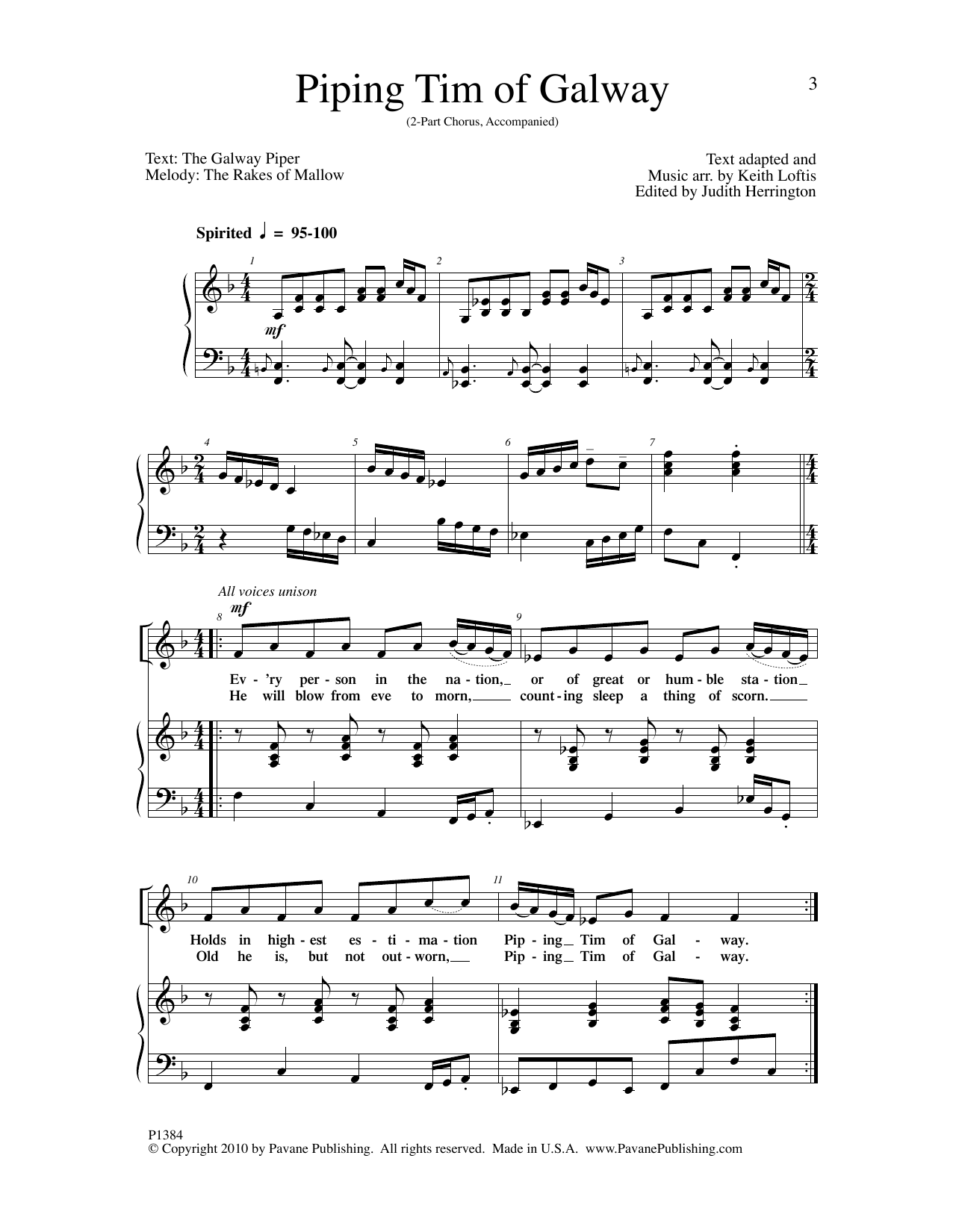 Learn to play Keith Loftis Piping Tim of Galway sheet music for 2-Part Choir in minutes. Price: 3.9900$ Keith Loftis Piping Tim of Galway sheet music notes and chords arranged for 2-Part Choir