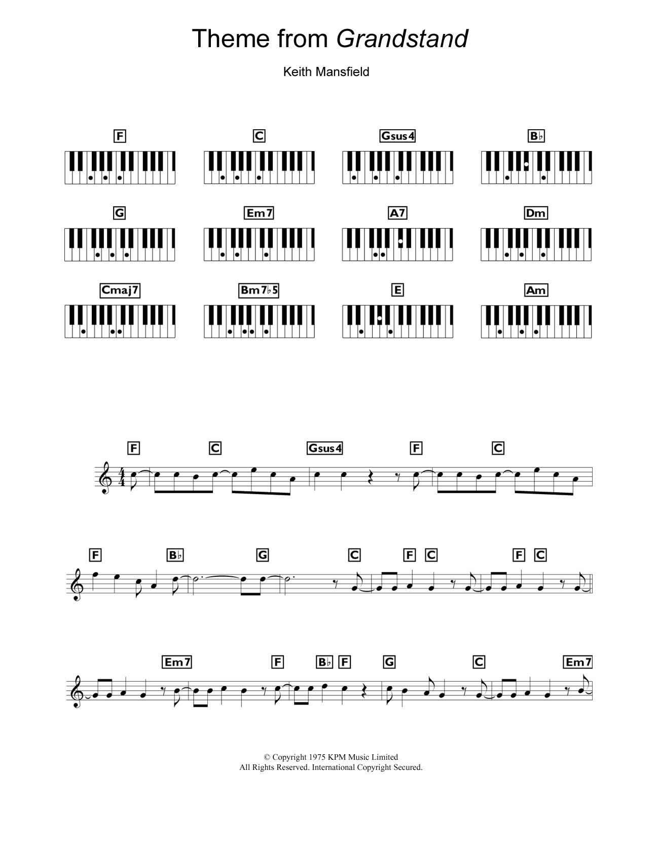 Keith Mansfield Theme from Grandstand sheet music notes and chords. Download Printable PDF.