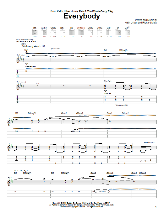 Keith Urban Everybody sheet music notes and chords. Download Printable PDF.