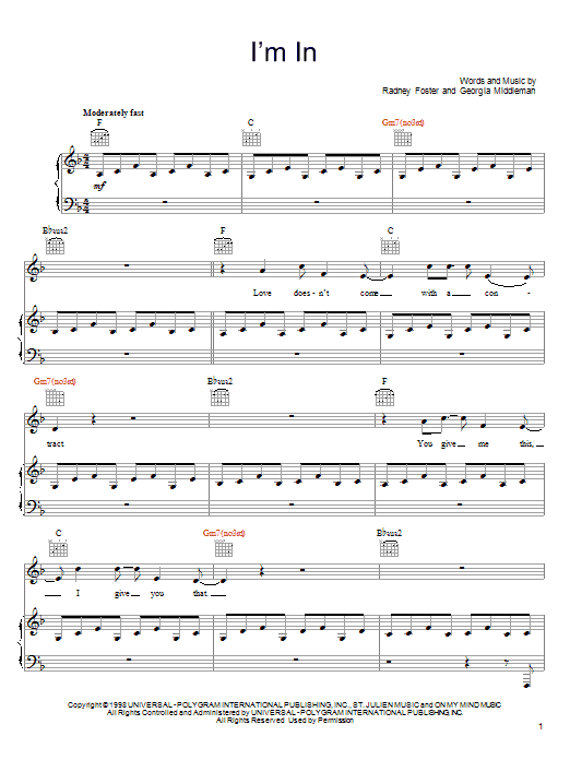 Keith Urban I'm In sheet music notes and chords. Download Printable PDF.