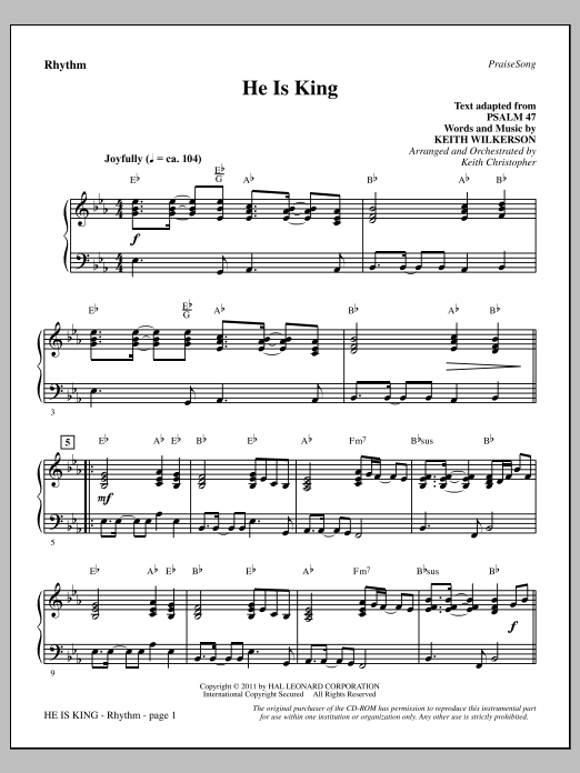 Learn to play Keith Wilkerson He Is King - Rhythm sheet music for Choir Instrumental Pak in minutes. Price: 8.9900$ Keith Wilkerson He Is King - Rhythm sheet music notes and chords arranged for Choir Instrumental Pak