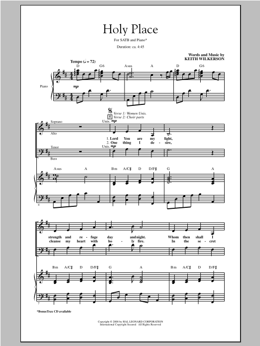 Keith Wilkerson Holy Place sheet music notes and chords. Download Printable PDF.