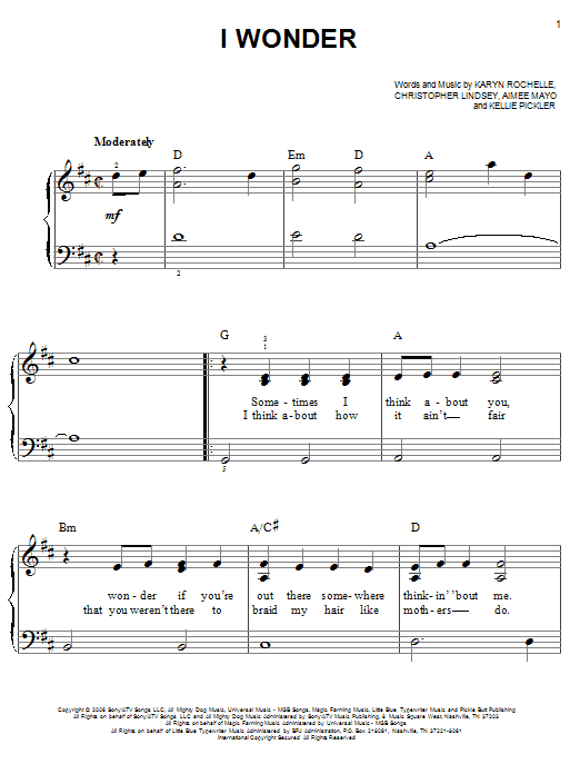 Learn to play Kellie Pickler I Wonder sheet music for Easy Piano in minutes. Price: 6.9900$ Kellie Pickler I Wonder sheet music notes and chords arranged for Easy Piano