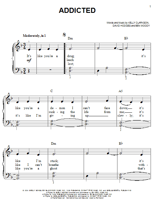 Kelly Clarkson Addicted sheet music notes and chords arranged for Easy Piano