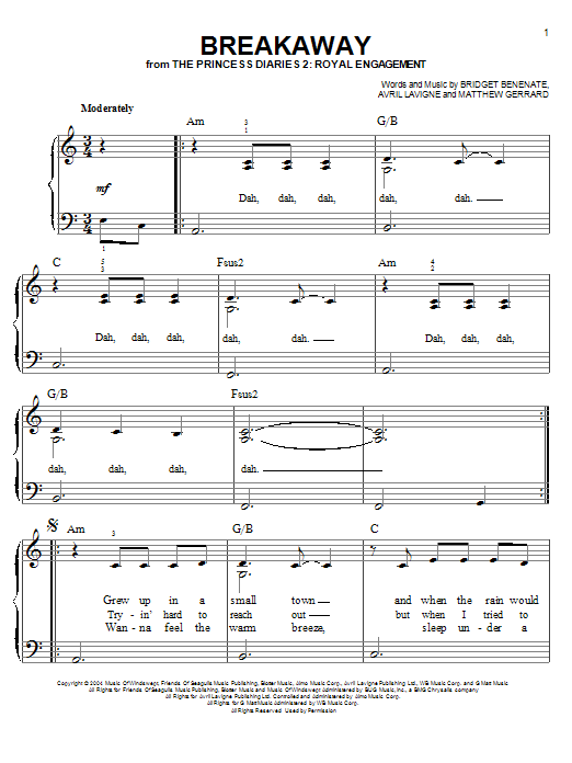 Kelly Clarkson Breakaway sheet music notes and chords. Download Printable PDF.