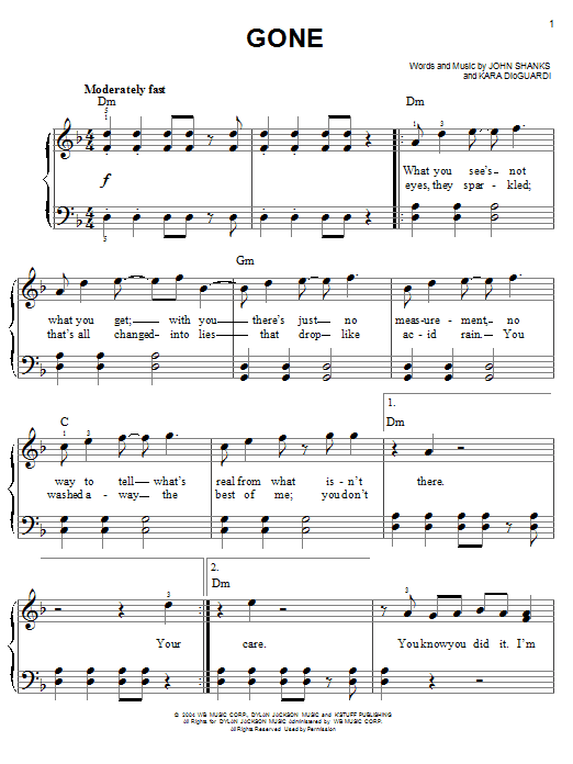 Kelly Clarkson Gone sheet music notes and chords. Download Printable PDF.