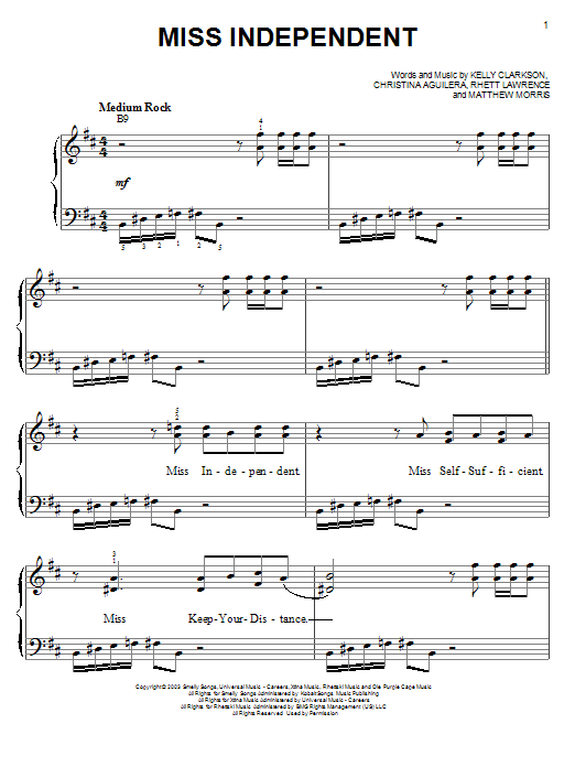 Learn to play Kelly Clarkson Miss Independent sheet music for Easy Piano in minutes. Price: 6.9900$ Kelly Clarkson Miss Independent sheet music notes and chords arranged for Easy Piano