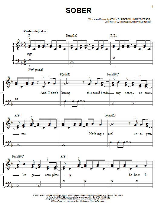 Kelly Clarkson Sober sheet music notes and chords arranged for Easy Piano