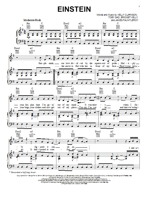 Kelly Clarkson Einstein sheet music notes and chords. Download Printable PDF.