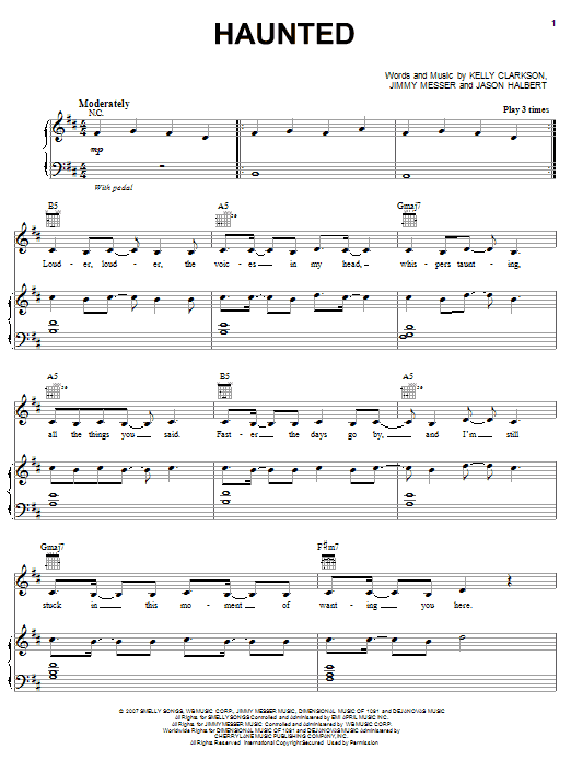 Kelly Clarkson Haunted sheet music notes and chords. Download Printable PDF.