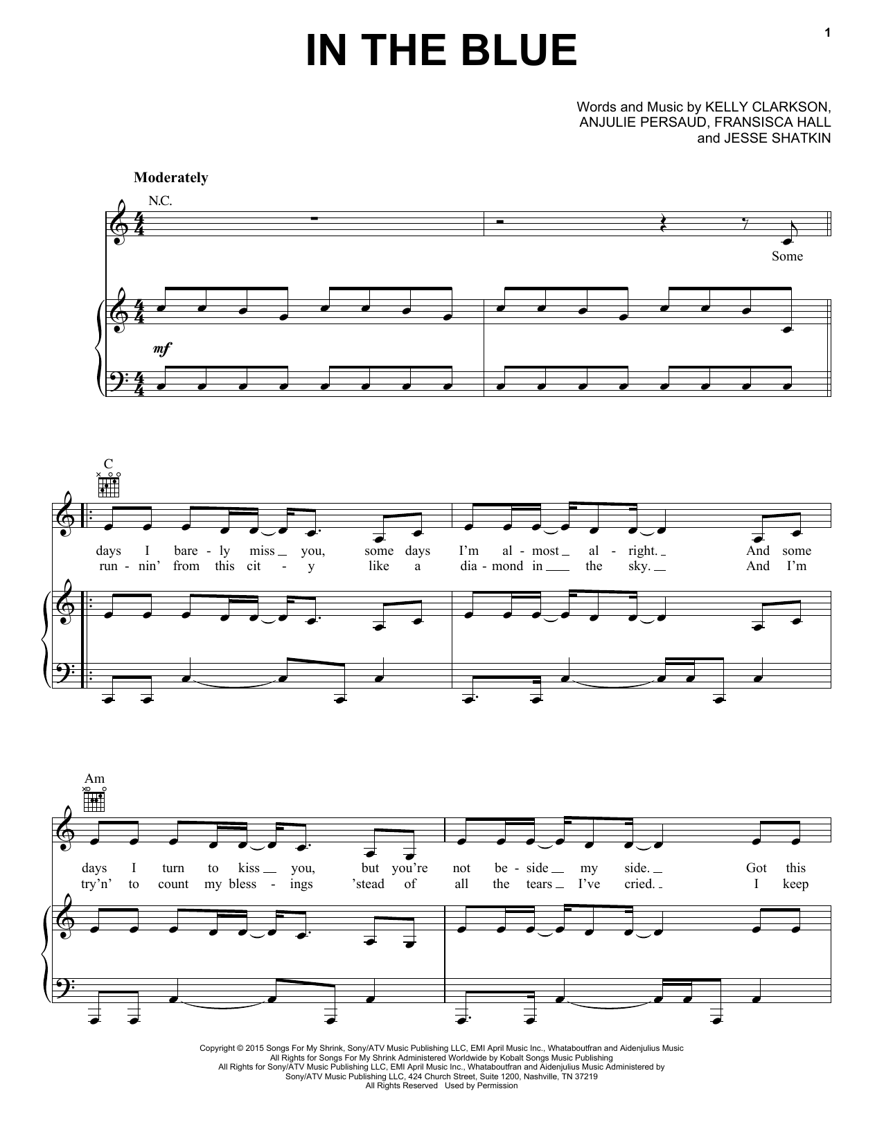 Kelly Clarkson In The Blue sheet music notes and chords. Download Printable PDF.