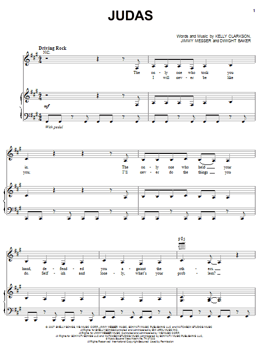 Kelly Clarkson Judas sheet music notes and chords. Download Printable PDF.