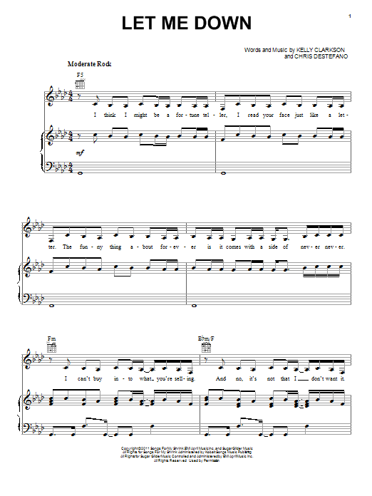 Kelly Clarkson Let Me Down sheet music notes and chords. Download Printable PDF.