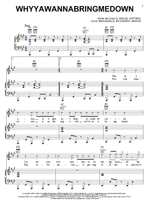 Kelly Clarkson Whyyawannabringmedown sheet music notes and chords. Download Printable PDF.