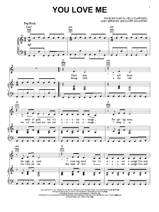 Kelly Clarkson You Love Me sheet music notes and chords. Download Printable PDF.