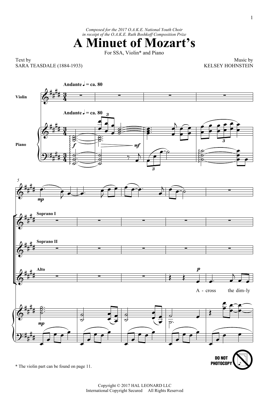 Learn to play Kelsey Hohnstein A Minuet Of Mozart's sheet music for SSA Choir in minutes. Price: 3.9900$ Kelsey Hohnstein A Minuet Of Mozart's sheet music notes and chords arranged for SSA Choir