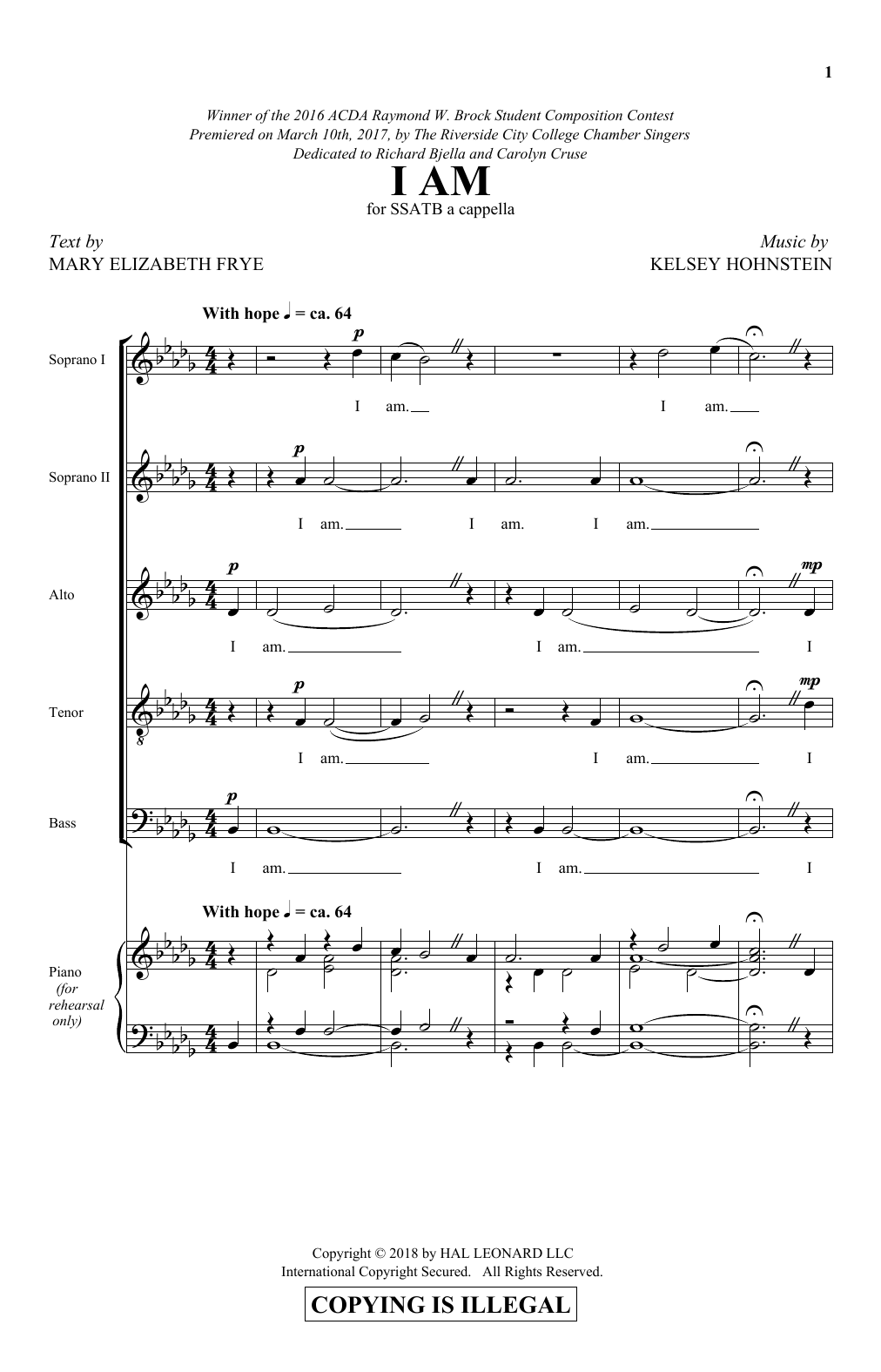 Kelsey Hohnstein I Am sheet music notes and chords. Download Printable PDF.