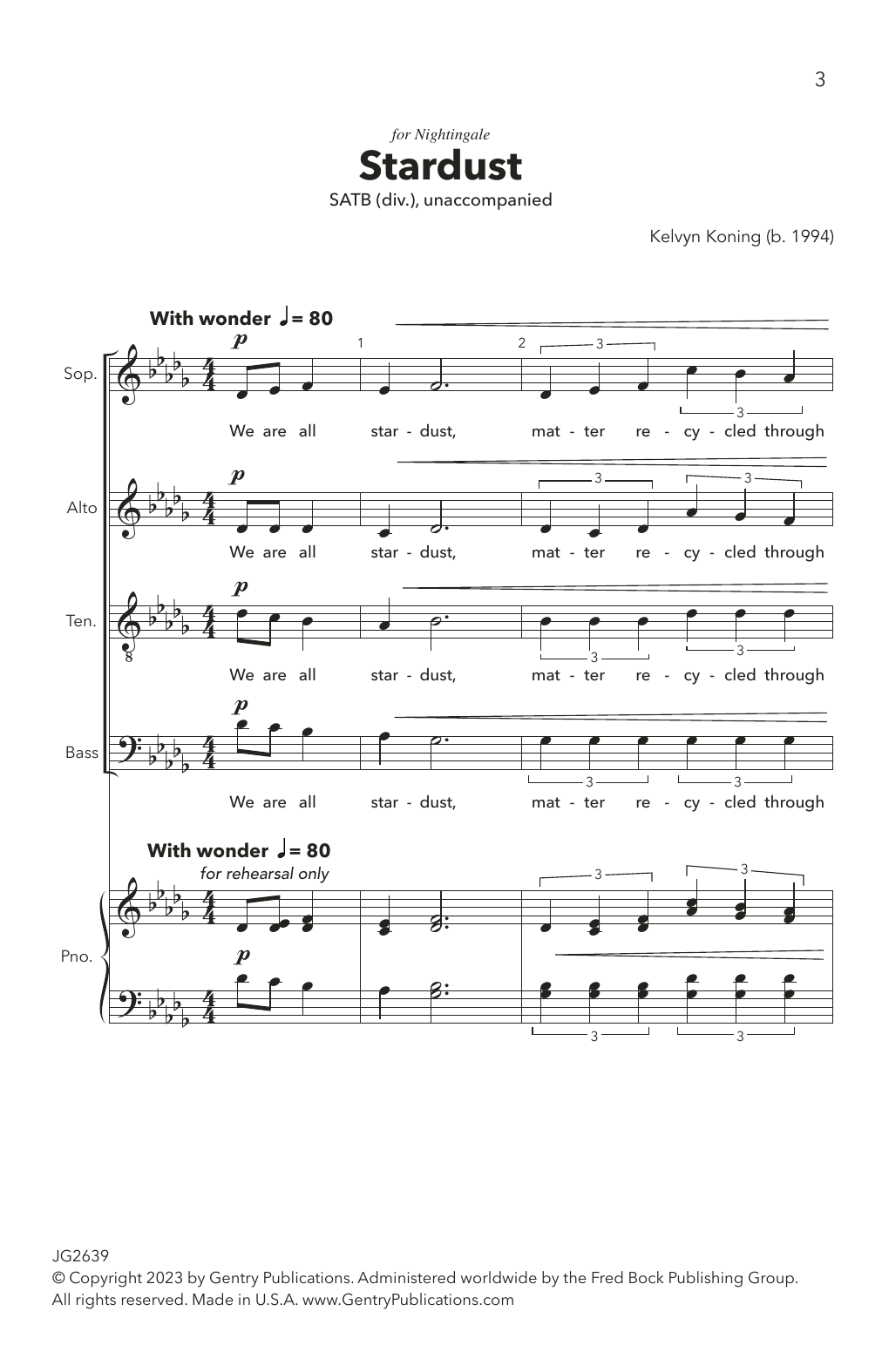 Kelvyn Koning Stardust sheet music notes and chords. Download Printable PDF.