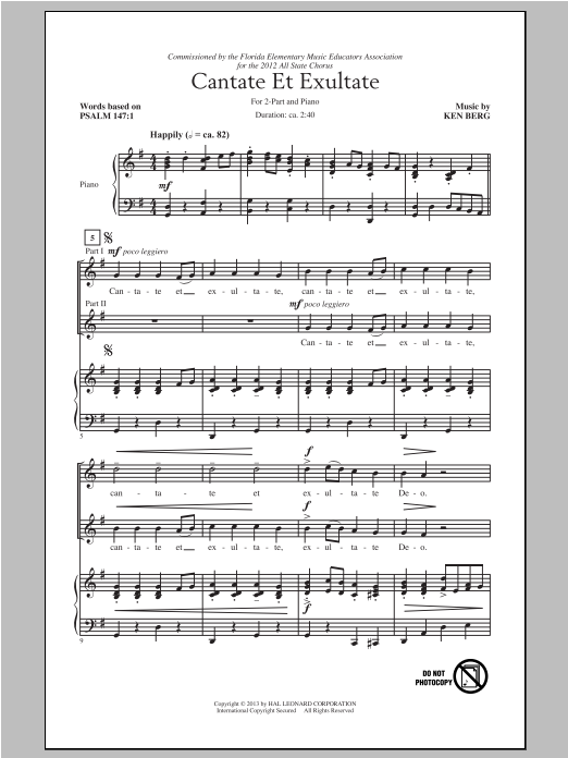 Ken Berg Cantate Et Exultate sheet music notes and chords. Download Printable PDF.