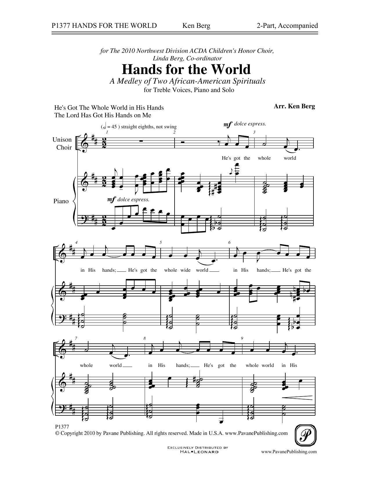 Learn to play Ken Berg Hands For The World sheet music for 2-Part Choir in minutes. Price: 3.9900$ Ken Berg Hands For The World sheet music notes and chords arranged for 2-Part Choir