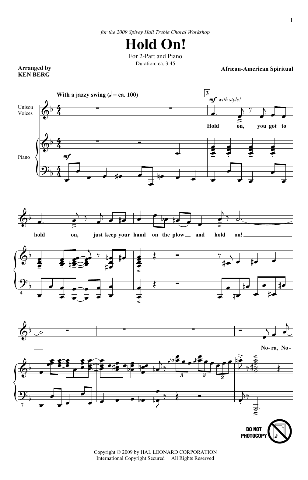 Ken Berg Hold On! sheet music notes and chords. Download Printable PDF.