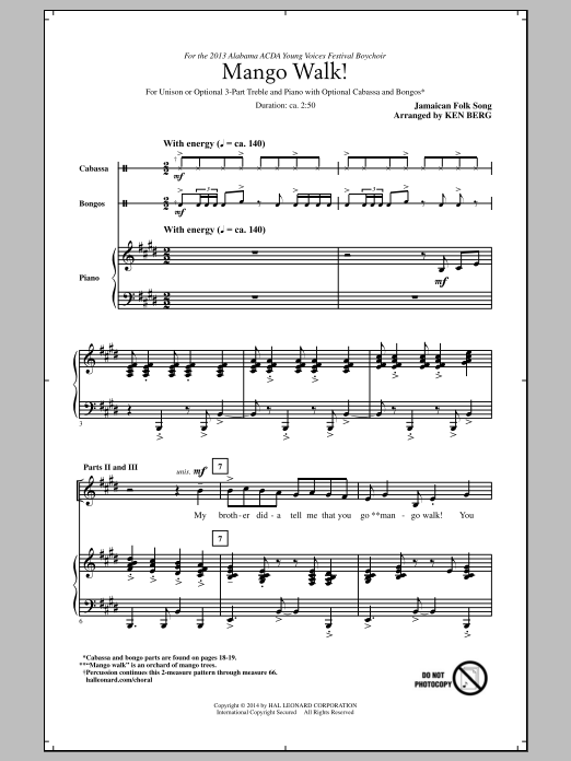 Ken Berg "Mango Walk" Sheet Music for Unison Choir | Download PDF - 156304