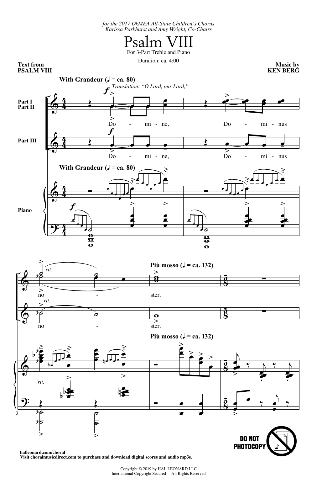 Ken Berg Psalm VIII sheet music notes and chords. Download Printable PDF.