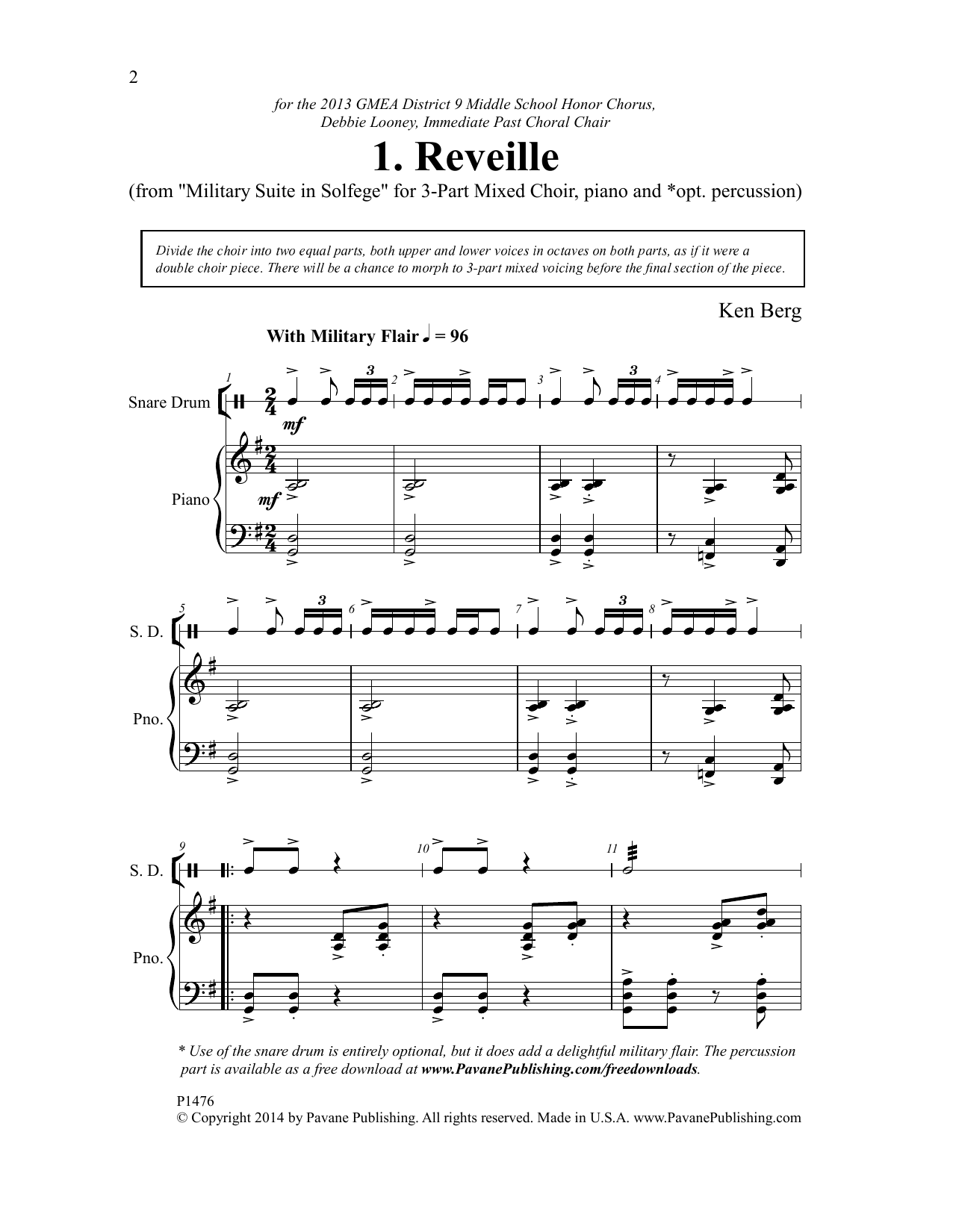 Ken Berg Reveille sheet music notes and chords. Download Printable PDF.