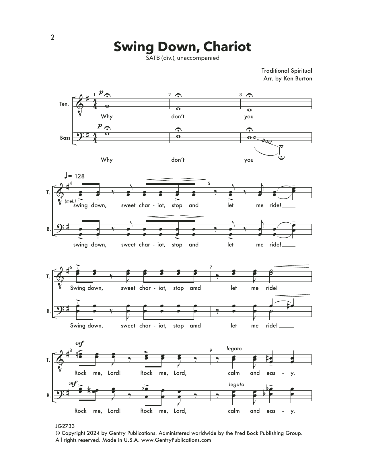 Ken Burton Swing Down, Chariot sheet music notes and chords. Download Printable PDF.