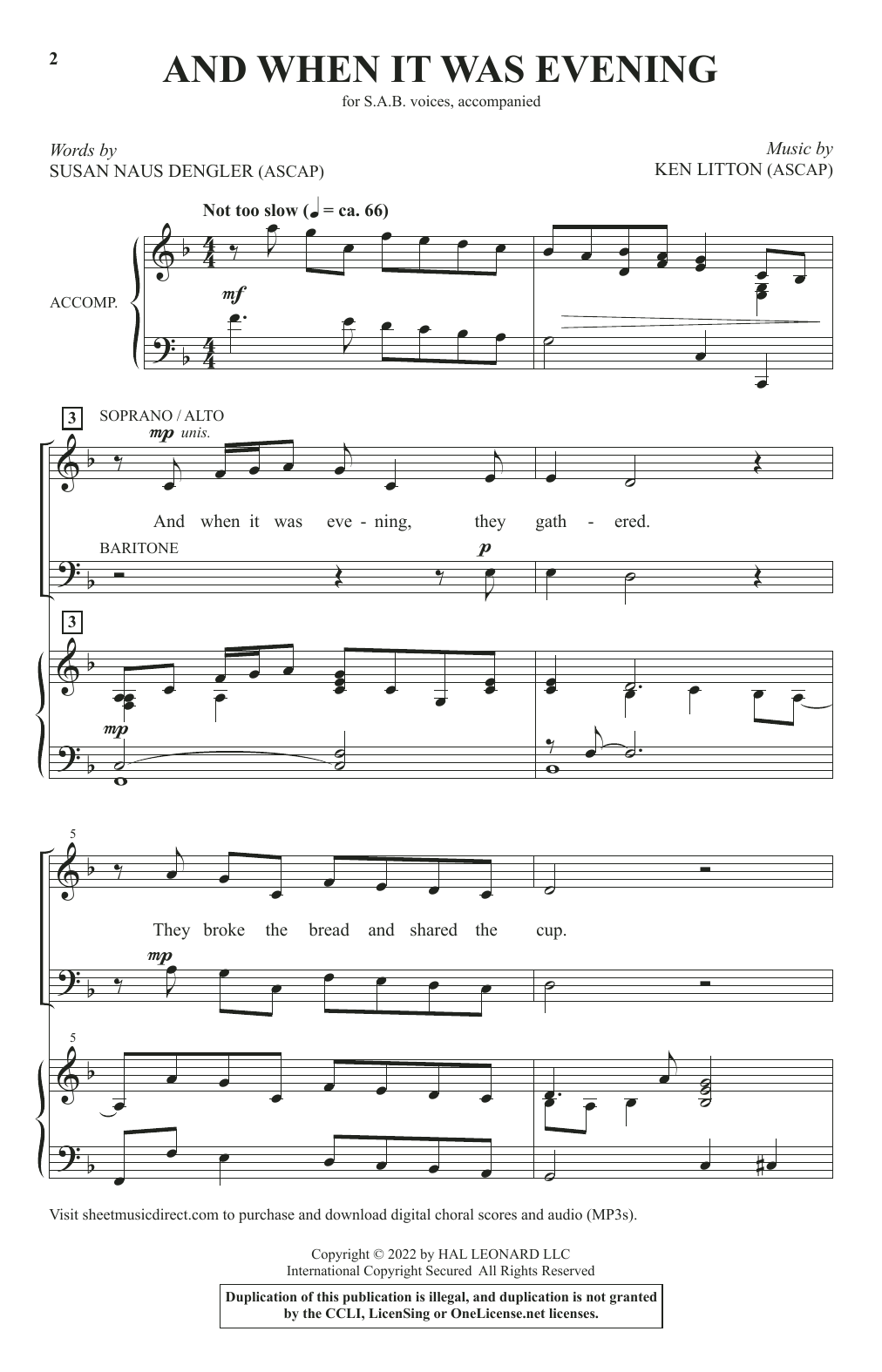 Learn to play Ken Litton And When It Was Evening sheet music for SAB Choir in minutes. Price: 3.9900$ Ken Litton And When It Was Evening sheet music notes and chords arranged for SAB Choir