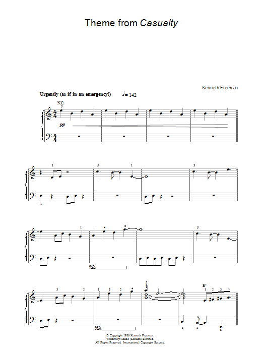 Kenneth Freeman Theme from Casualty sheet music notes and chords. Download Printable PDF.