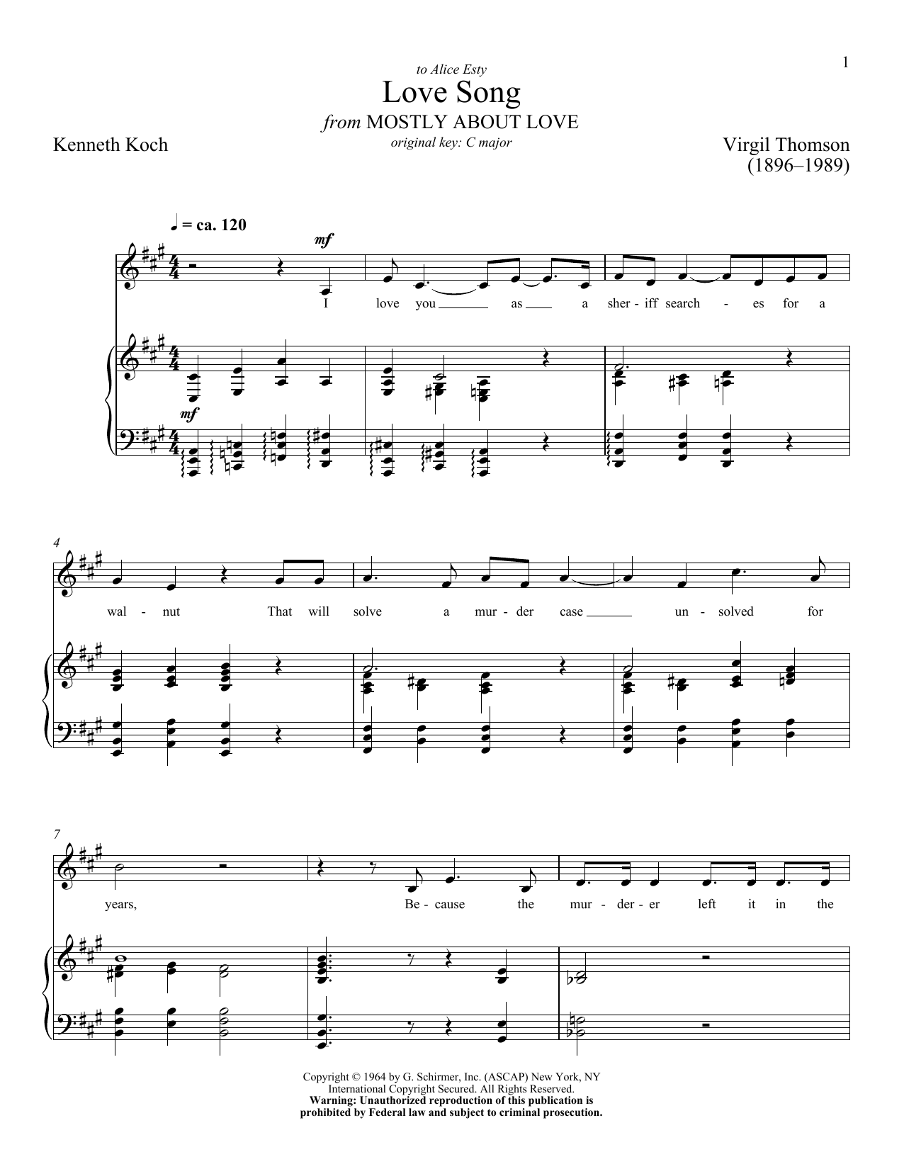 Virgil Thomson Love Song sheet music notes and chords. Download Printable PDF.