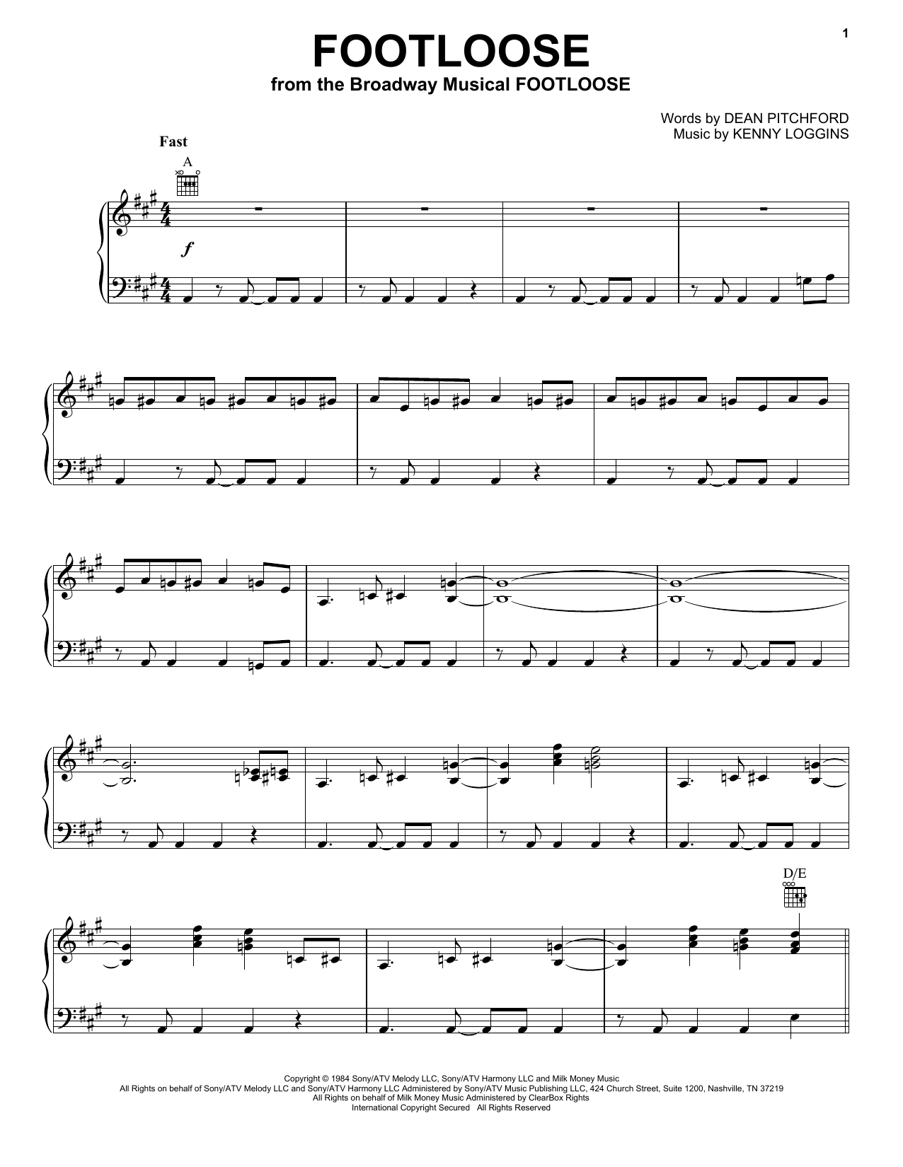 Kenny Loggins Footloose sheet music notes and chords. Download Printable PDF.