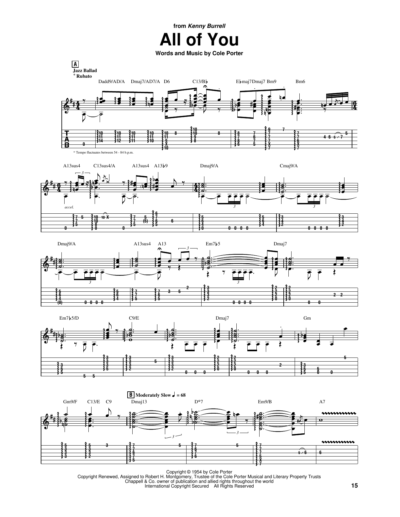 Kenny Burrell All Of You sheet music notes and chords. Download Printable PDF.