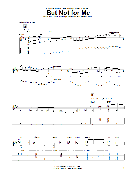 Learn to play Kenny Burrell But Not For Me sheet music for Guitar Tab in minutes. Kenny Burrell But Not For Me sheet music notes and chords. Download Printable PDF.