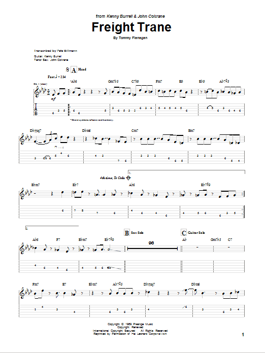 Learn to play Kenny Burrell Freight Trane sheet music for Guitar Tab in minutes. Price: 7.8900$ Kenny Burrell Freight Trane sheet music notes and chords arranged for Guitar Tab