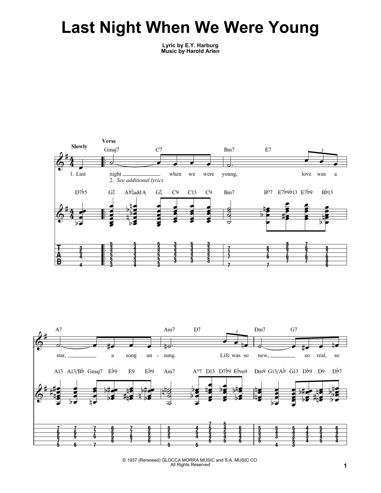 Kenny Burrell Last Night When We Were Young sheet music notes and chords. Download Printable PDF.