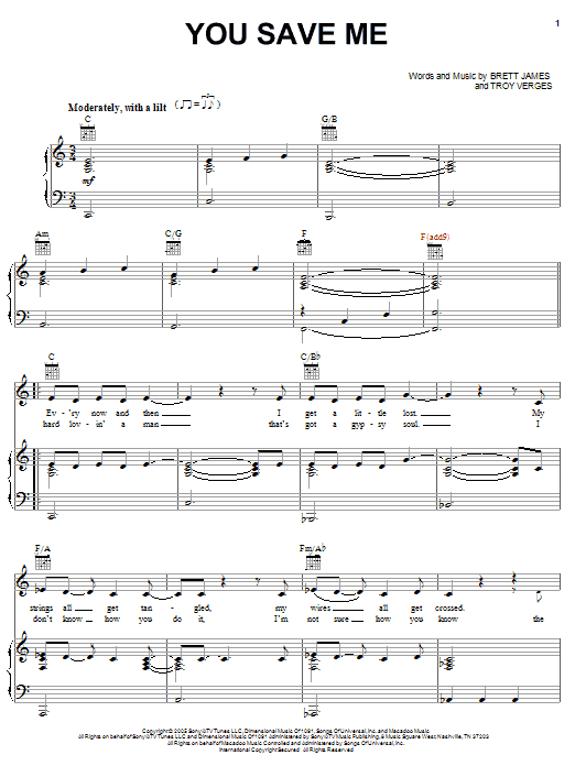 Kenny Chesney You Save Me sheet music notes and chords. Download Printable PDF.