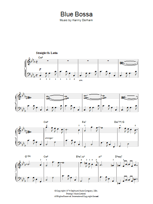 Kenny Dorham Blue Bossa sheet music notes and chords. Download Printable PDF.