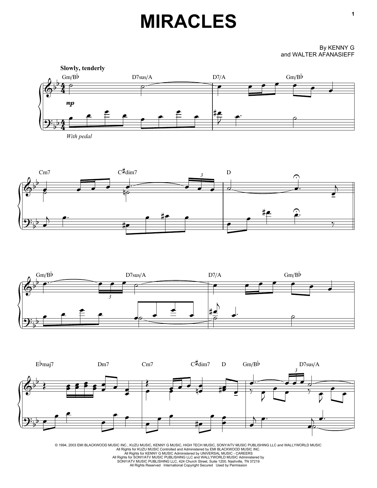 Kenny G Miracles sheet music notes and chords. Download Printable PDF.