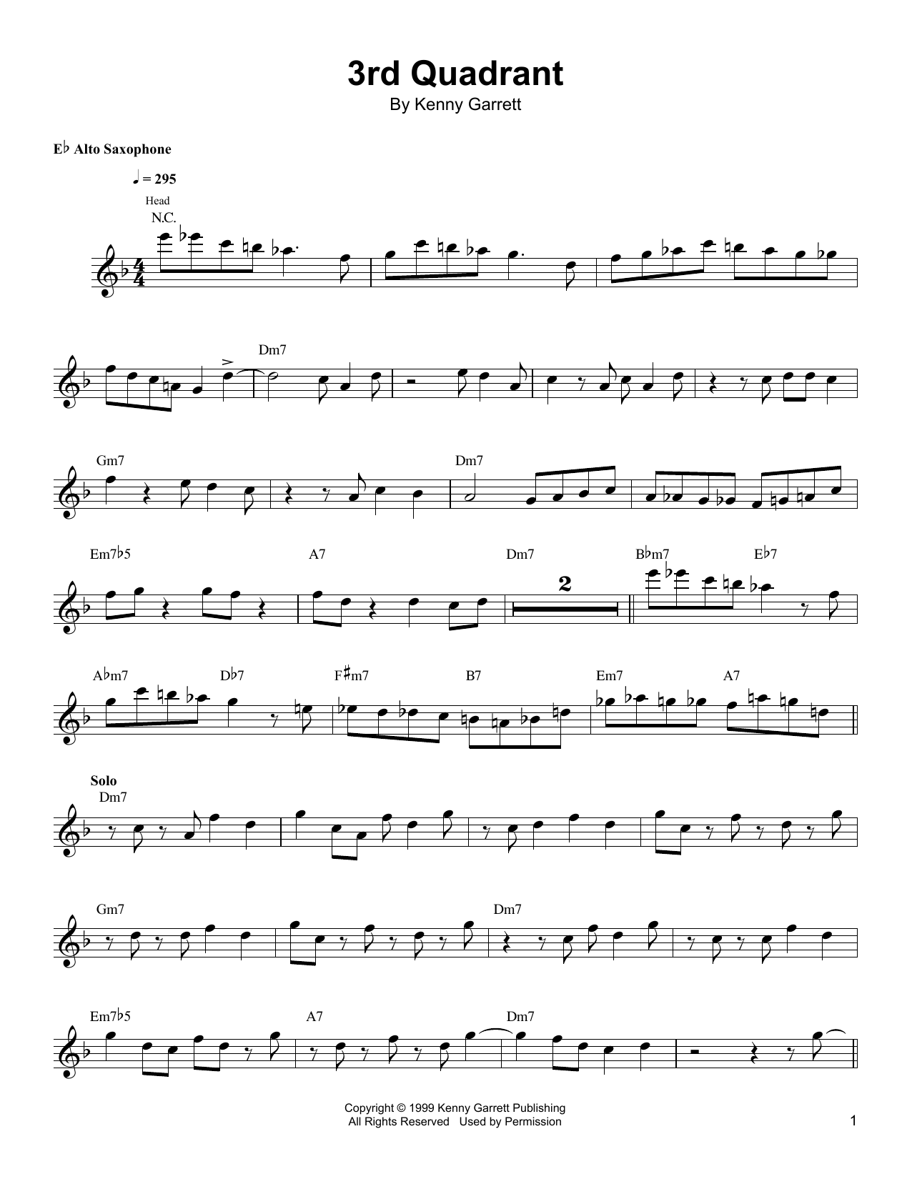 Kenny Garrett 3rd Quadrant sheet music notes and chords. Download Printable PDF.