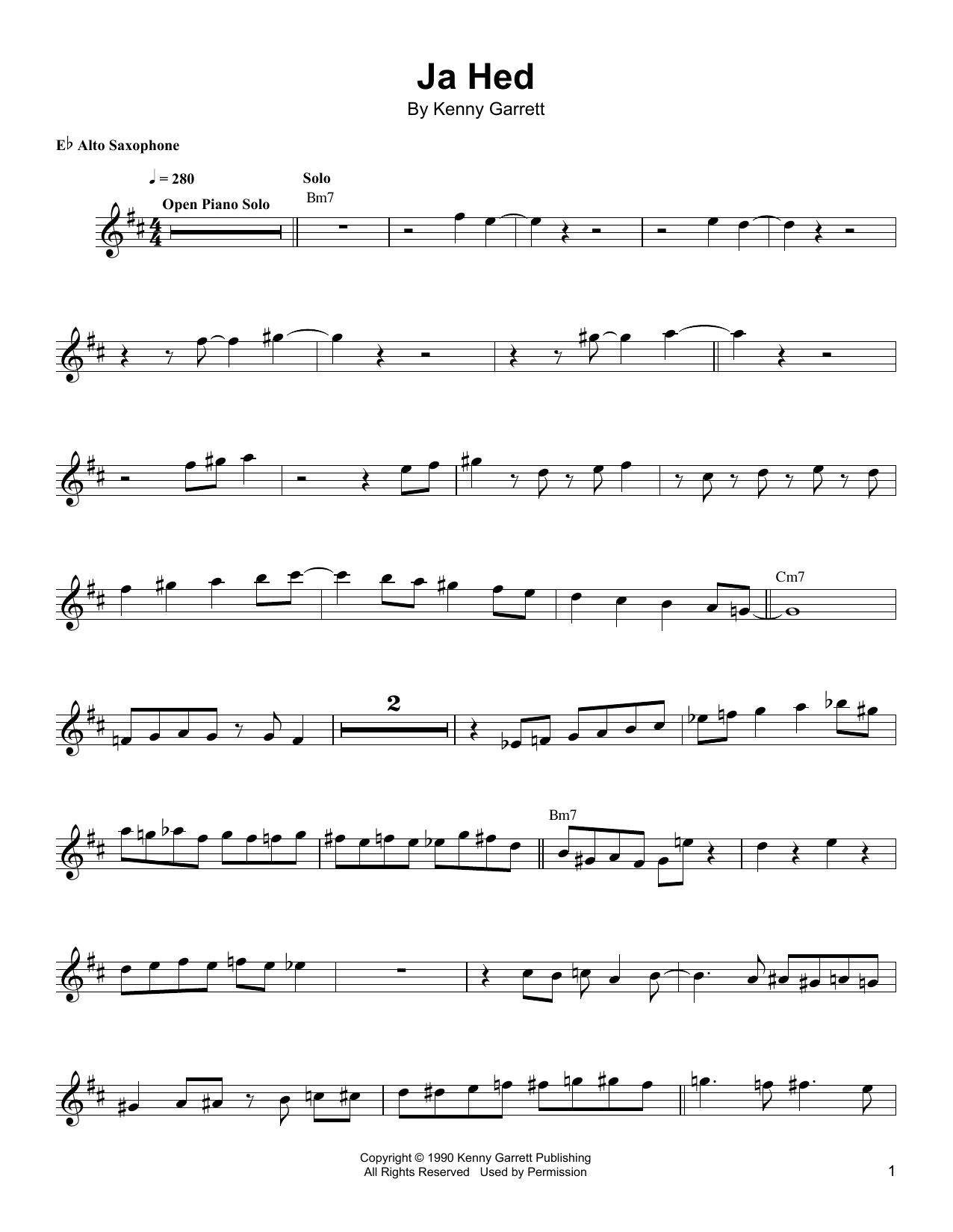 Kenny Garrett Ja-Hed sheet music notes and chords. Download Printable PDF.