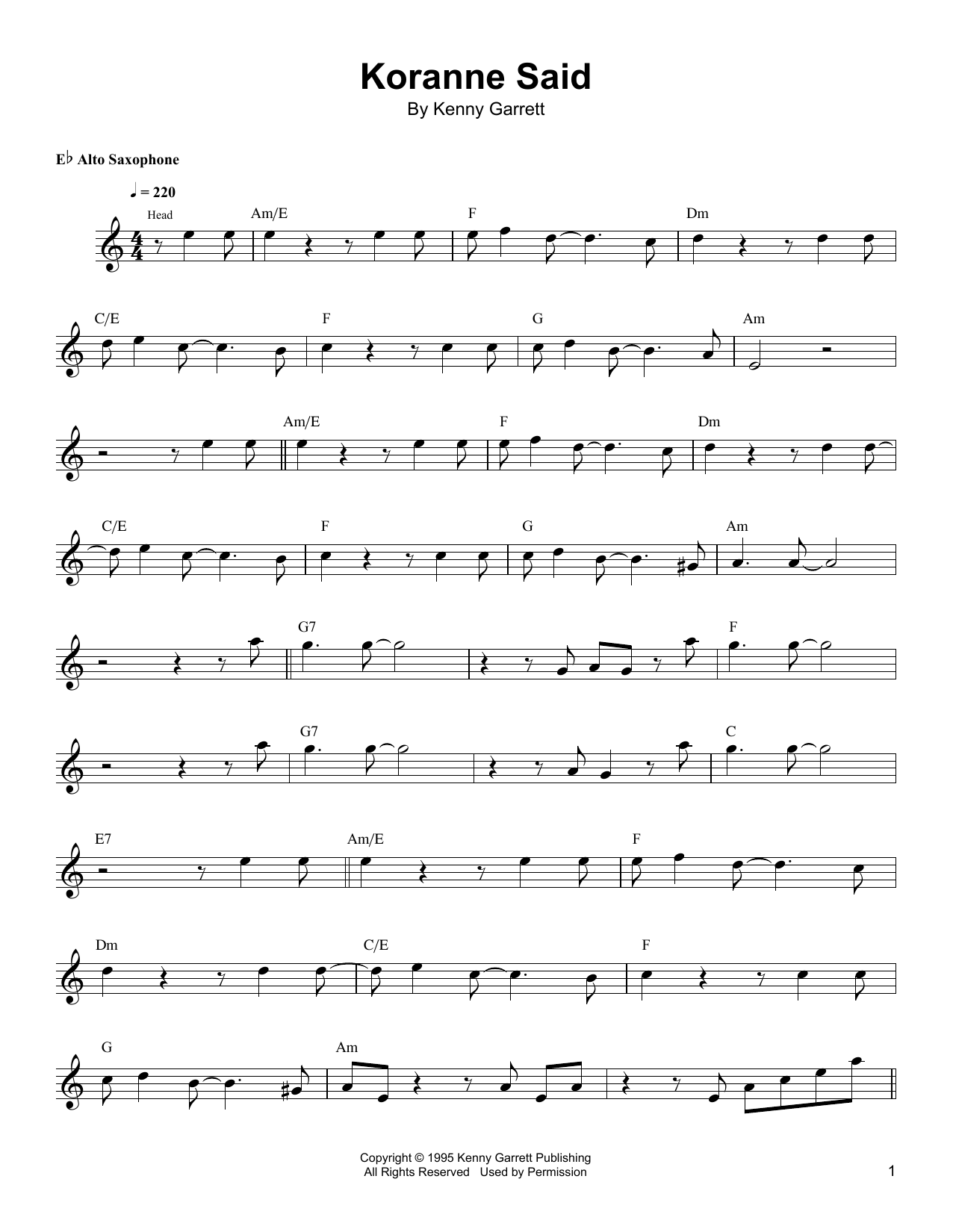 Kenny Garrett Koranne Said sheet music notes and chords. Download Printable PDF.