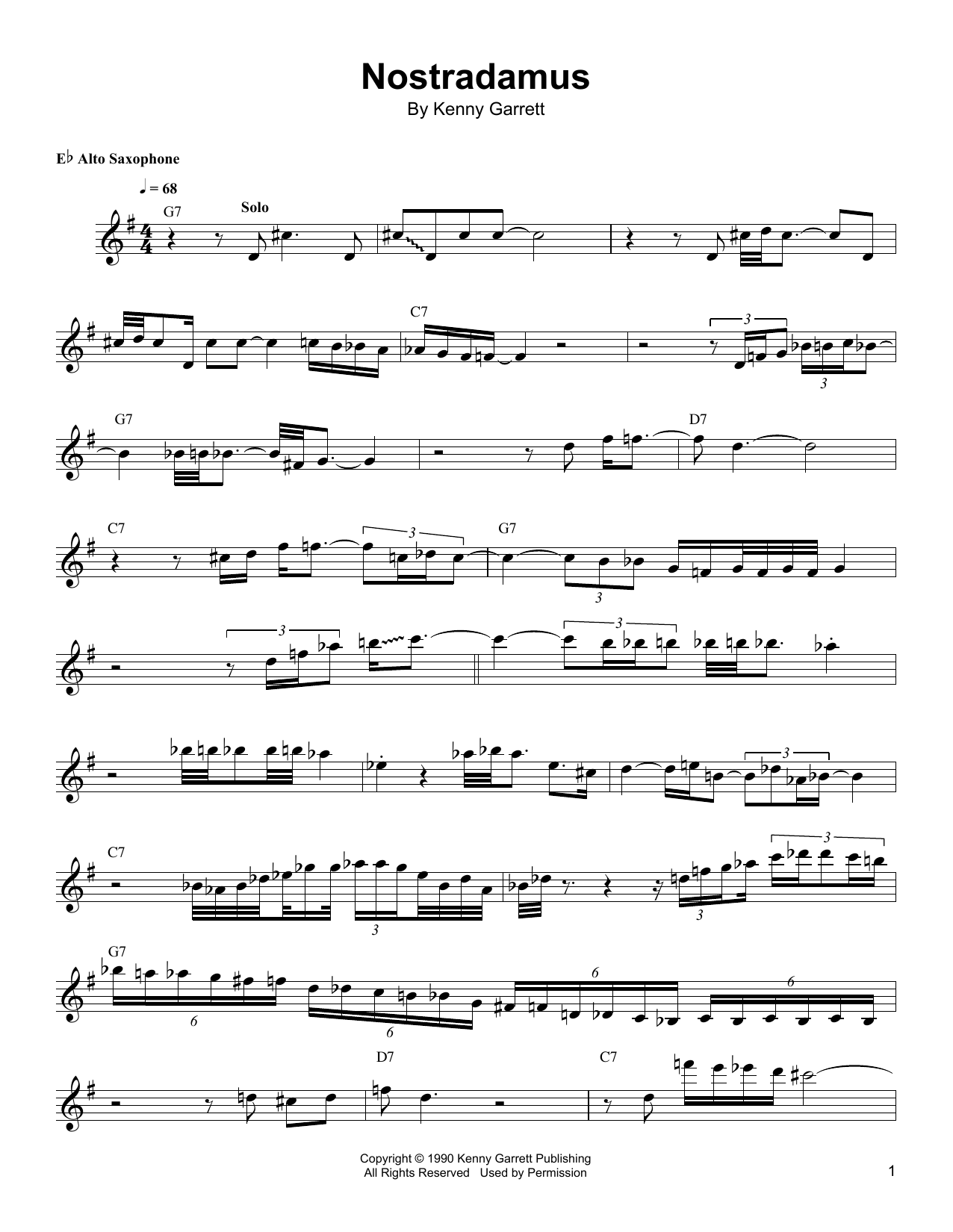 Kenny Garrett Nostradamus sheet music notes and chords. Download Printable PDF.