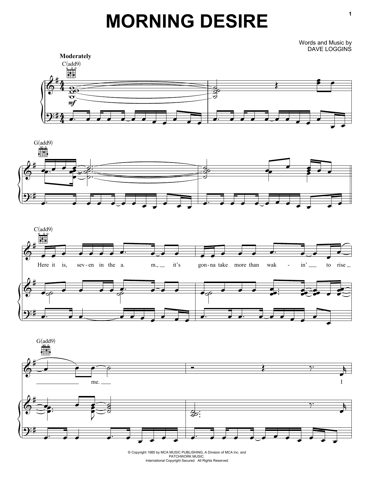 Kenny Rogers Morning Desire sheet music notes and chords. Download Printable PDF.