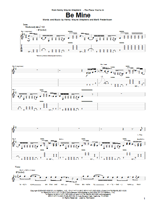 Kenny Wayne Shepherd Be Mine sheet music notes and chords. Download Printable PDF.